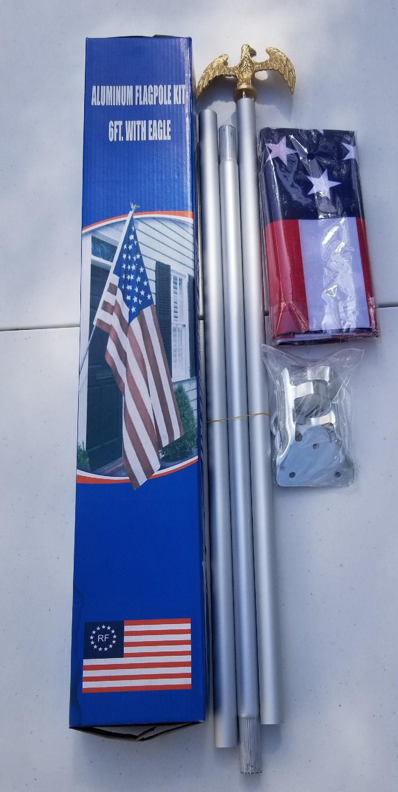 Gift Boxed U.S.A. 6' Foot USA 3'x5' American Flag Aluminum FlagPole Kit Set With Gold Eagle Decoration Non-Furl Sale