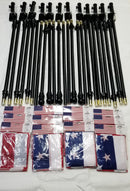 Flagpole Kits American Flags 3'x5' USA Expertly Printed US Gov Spec 5' Feet Blackout 100% Wooden Poles All Black Adjustable Brackets 12 Pack of Each