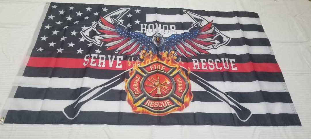 Honor Fire Department USA Serve Rescue American Eagle Flag 3'x5' Feet