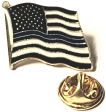 US Police Memorial Blue Line Wavy Lapel Pin American Policemen