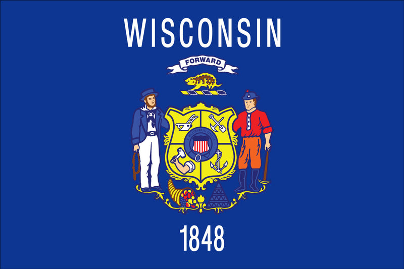 Wisconsin 3'x5' Embroidered Polyester Flag with Gold Fringe