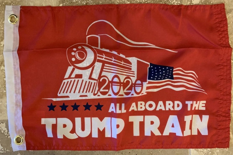 All Aboard The Trump Train Red Flag- ''12X18'' Rough Tex® 100D