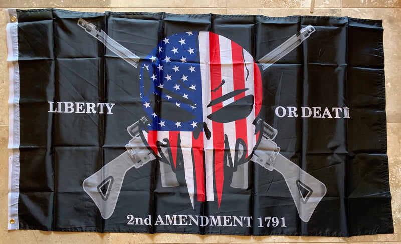 Liberty Or Death 2nd Amendment 1791 Punisher Flag 3'X5' Rough Tex® 68D Nylon 2A