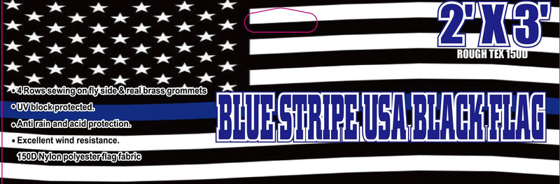 BLUE STRIPE USA BLACK (AMERICAN POLICE MEMORIAL FLAG) 100D FLAGS BY THE DOZEN WHOLESALE PER DESIGN!