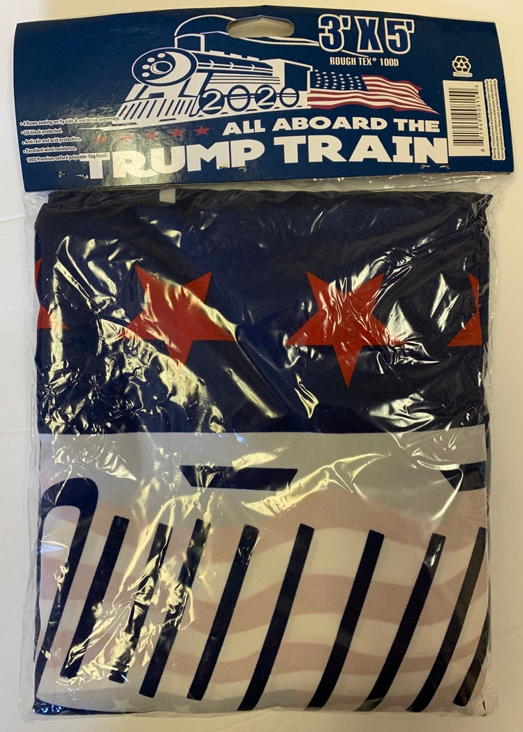 All Aboard The Trump Train Blue Double Sided 3'X5' Flag ROUGH TEX® 100D