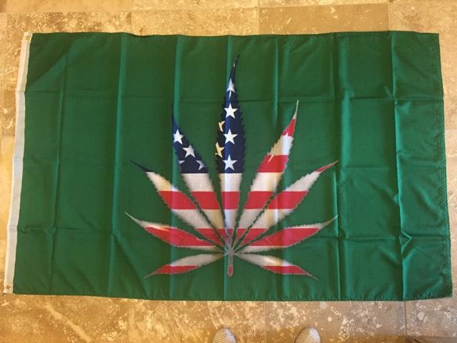 GREEN AMERICAN MARIJUANA LEAF ORGANIC FLAG 3X5 100D  ROUGH TEX
