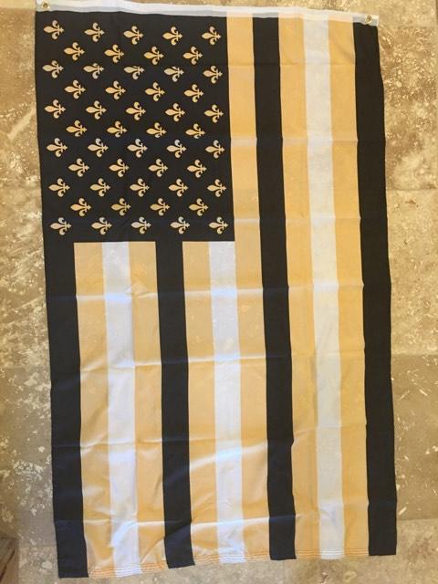 BLACK & GOLD FLEUR DE LIS AMERICAN FLAGS  3X5 ROUGH TEX 100D