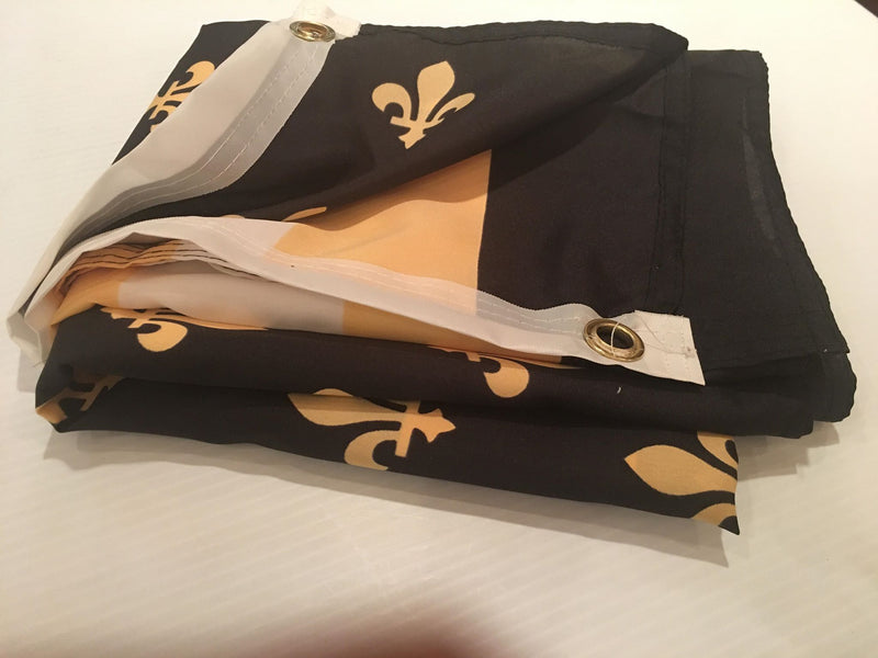 BLACK & GOLD FLEUR DE LIS AMERICAN FLAGS  3X5 ROUGH TEX 100D