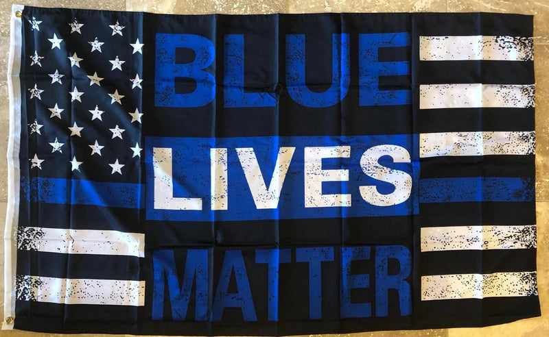 BLUE LIVES MATTER USA POLICE MEMORIAL FLAG 3X5 ROUGH TEX ®