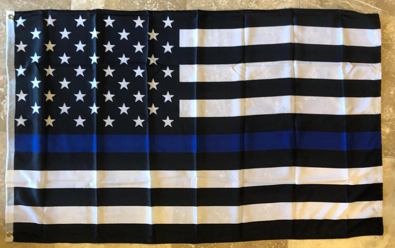 US Police Memorial Thin Blue Line 5'X8' Flag Rough Tex ® 68D Nylon