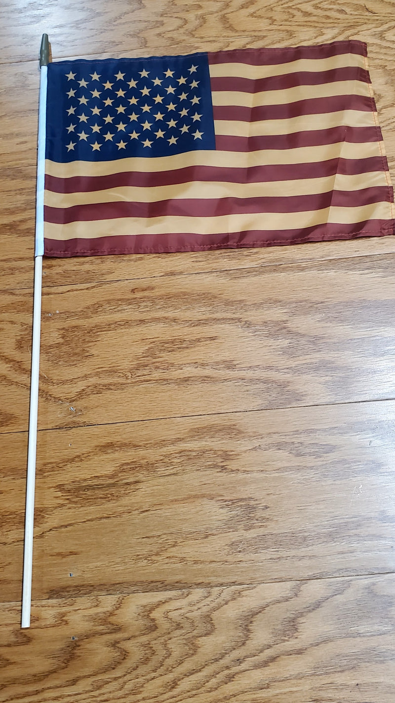 Vintage Tea Stained American USA Flag 12x18in Stick Flag by the dozen
