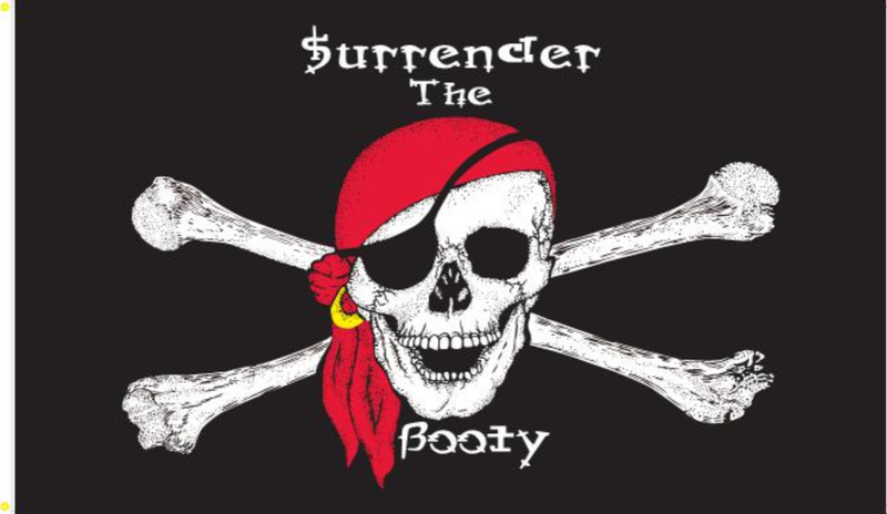 12INCH X 18INCH 100D PIRATE SURRENDER THE BOOTY RED BANDANNA FLAG WITH GROMMETS
