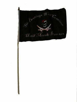 Jolly Roger Beating Will Continue Until Morale Improves 12''X18'' Stick Flags - Rough Tex® 68D Nylon