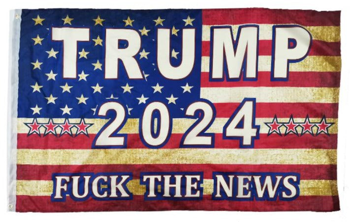 Trump 2024 Fuck The News Media USA vintage American 3'X5' Flag Rough Tex® 100D Fake News MAGA Nation