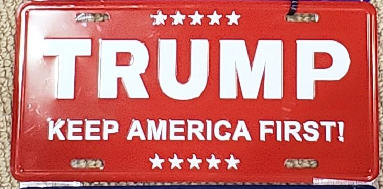TRUMP KEEP AMERICA FIRST RED ALUMINUM EMBOSSED LICENSE PLATE