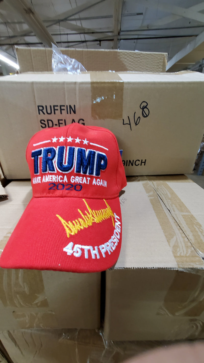 Red Trump 2020 (M A G A) 45th President Make America Great Hat Gold Signature Cap - Original Trump Hat