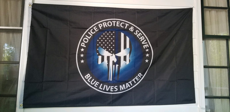 Police Punisher Thin Blue Line Protect And Serve Blue Lives Matter 2X3' Flag Rough Tex® 100D TBL DOUBLE SIDED
