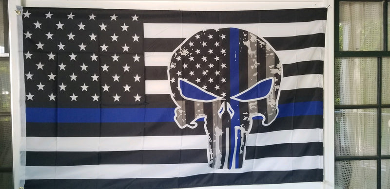 Police Punisher Blue Line 3'X5' Flag Rough Tex® 100D USA Memorial