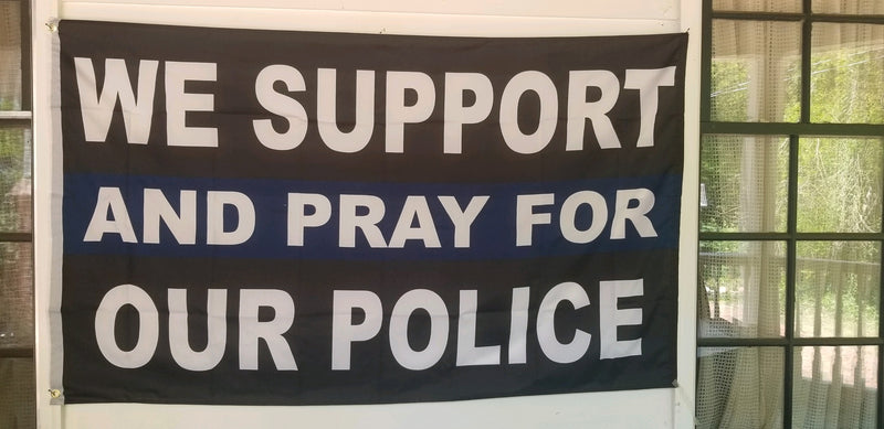 WE SUPPORT AND PRAY FOR OUR POLICE MEMORIAL 3X5' Thin Blue Line Official Police Flags