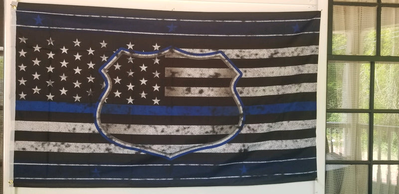 USA BADGE POLICE MEMORIAL 3X5' Thin Blue Line Official Police Flags