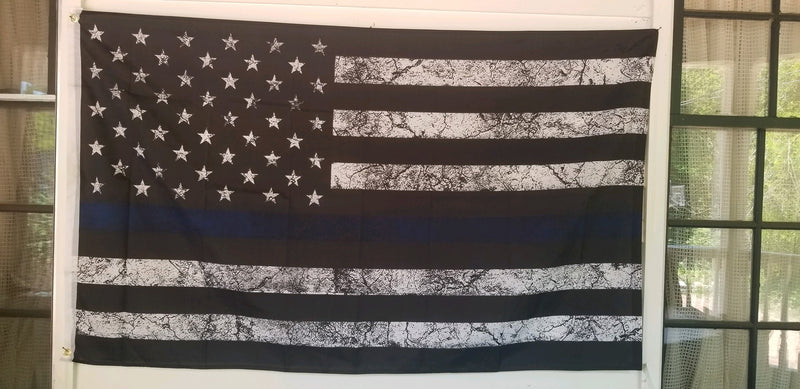 USA POLICE MEMORIAL DISTRESS 3X5' Thin Blue Line Official Police Flags