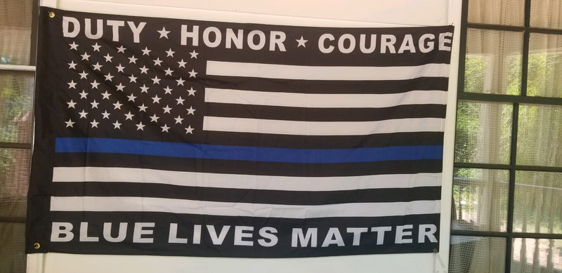 DUTY HONOR COURAGE BLUE LIVES MATTER US Police American Flag USA 3X5' Thin Blue Line