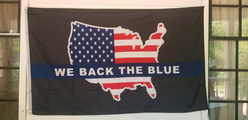 Double Sided We Back the Blue American Flag USA map 3X5' Thin Blue Line Police