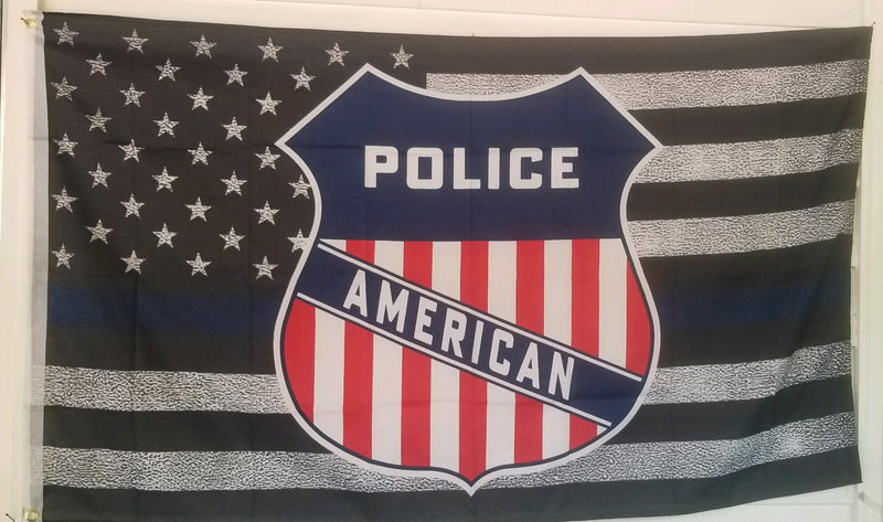 USA Shield Police Badge AMERICAN USA MEMORIAL 3'x5' Thin Blue Line Official Police Flags