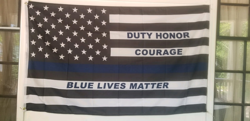 DUTY HONOR COURAGE BLUE LIVES MATTER Police 3'x5' Thin Blue Line Official Police Flags