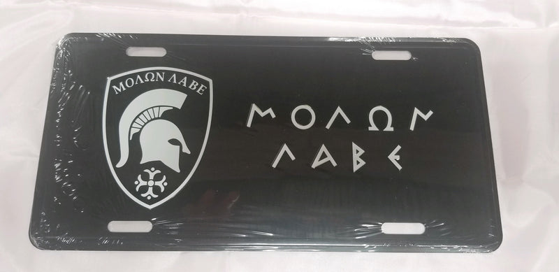 Molon Labe Black Embossed 2nd Amendment Flag License Plate