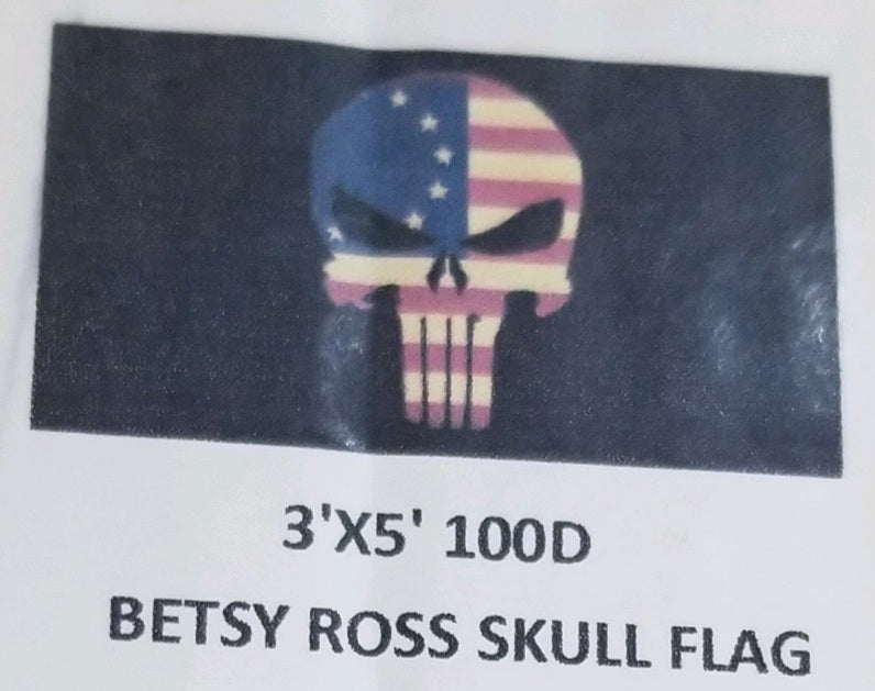 Betsy Ross Skull Punisher Black Tactical 3'X5' Flag Rough Tex® 100D Punisher