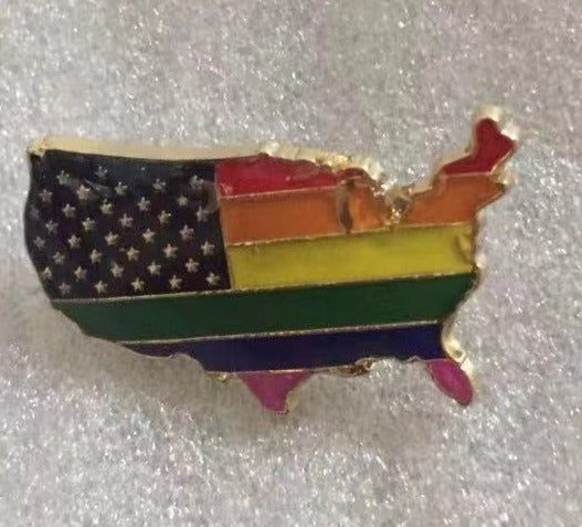 Rainbow USA Map Lapel Pin