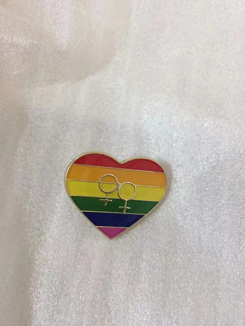 Rainbow Heart Double Venus Lapel Pin