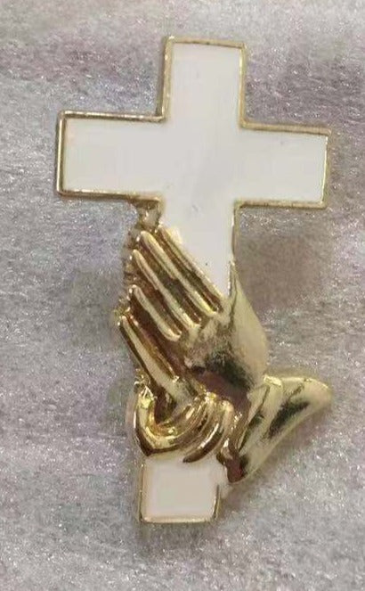 Christian Cross Praying Hands Lapel Pin