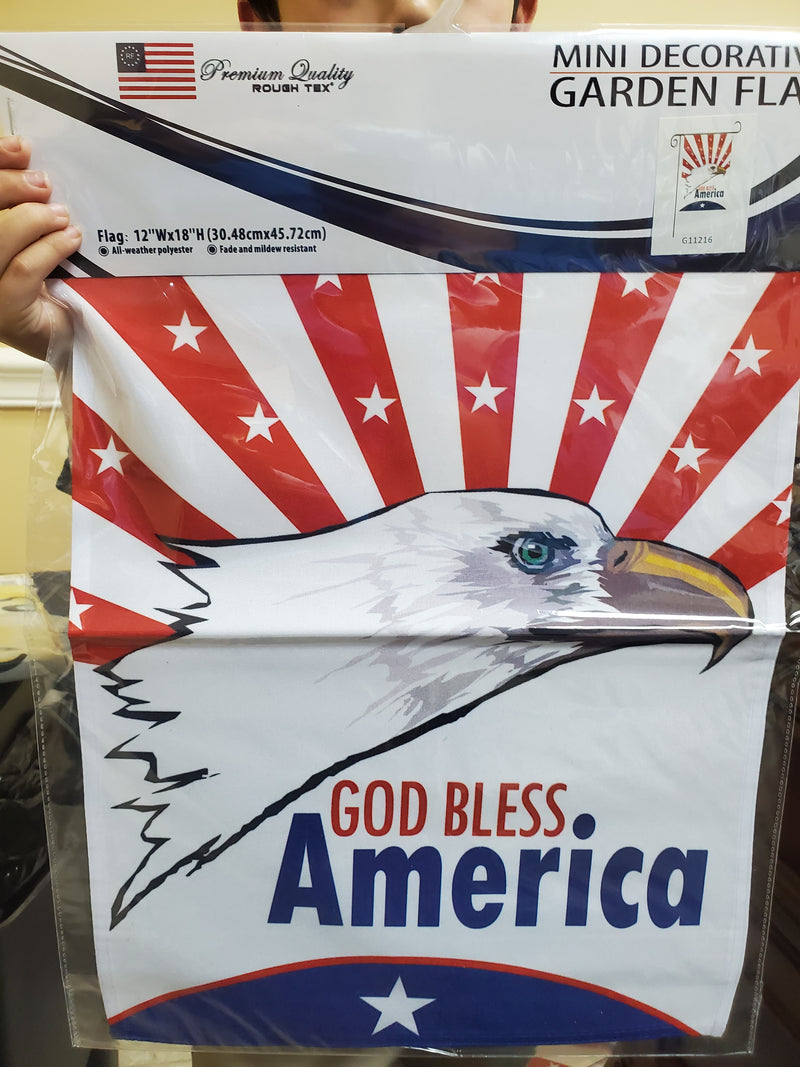 God Bless America Eagle USA Garden 12"x18" Flag With Sleeve ROUGH TEX® 100D
