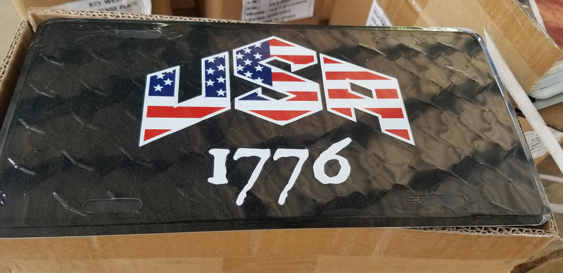 USA 1776 Embossed License Plate Diamond Blackout American Tag