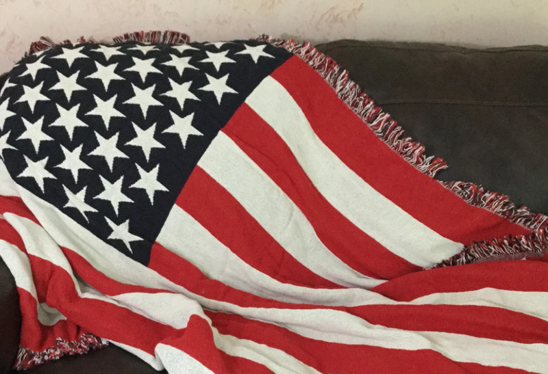USA America Afghan Style Fringe Hem Hand Woven 100% Cotton Blanket