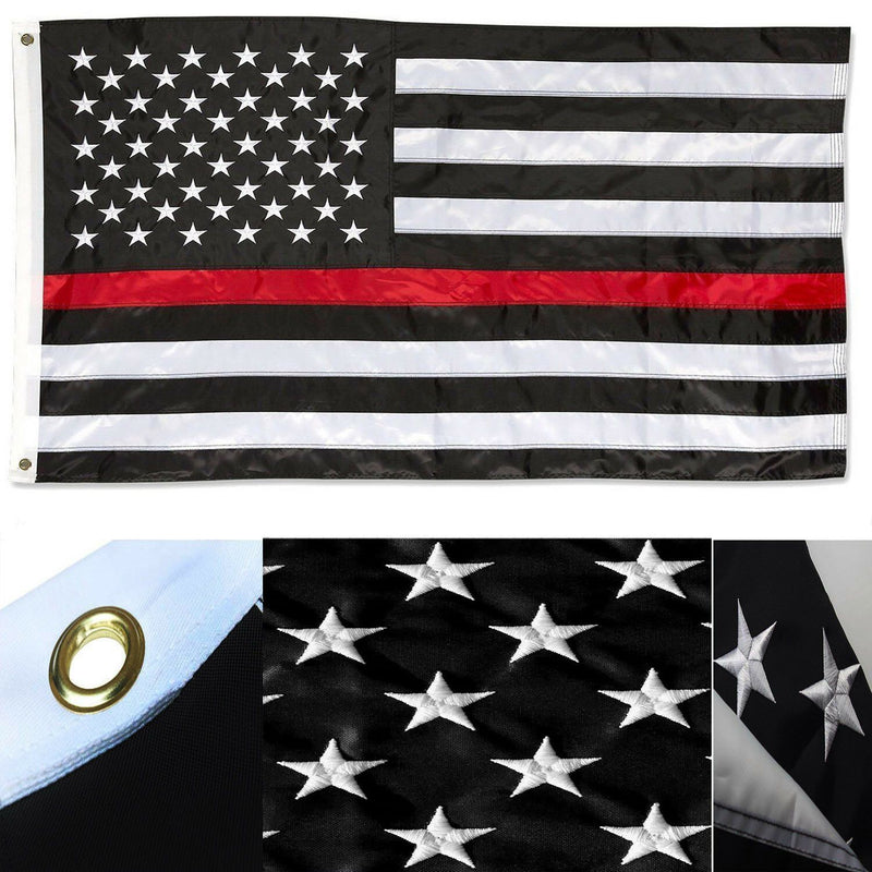 USA FIRE MEMORIAL 3'X5' EMBROIDERED 210D NYLON FLAG US LAW ENFORCEMENT red line