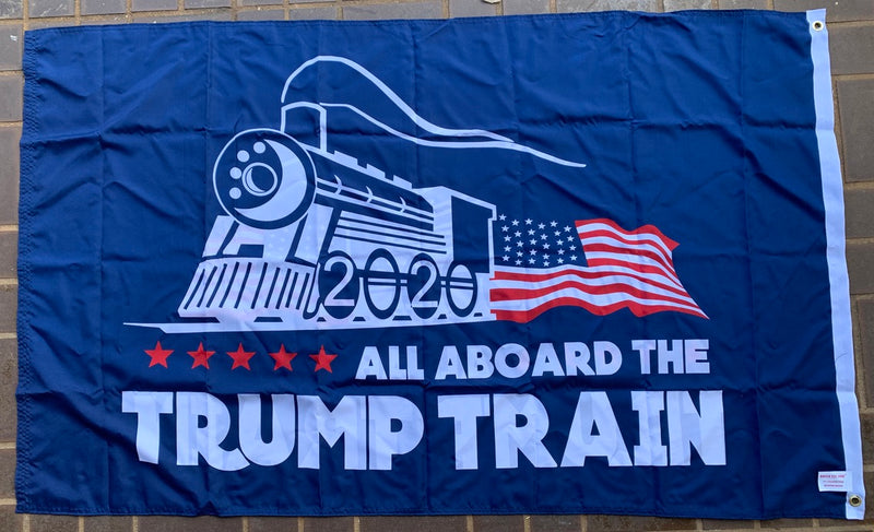 All Aboard The Trump Train Blue Double Sided 3'X5' Flag ROUGH TEX® 100D