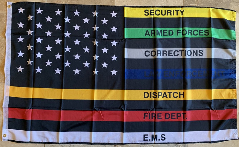 AMERICAN SERVICE USA MEMORIAL Flag - 3'X5' Rough Tex® 150D ALL LAW FIRE POLICE CORRECTIONS EMS SECURITY  ENFORCEMENT BRANCHES MILITARY DNR