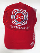 Fire Department Red Cap First In Last Out Shadow FD Hat