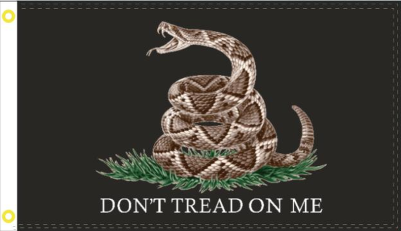 3'X5' 100D GADSDEN LIVE RATTLE  SNAKE BLACK FLAG  Double Sided Don't Tread on Me