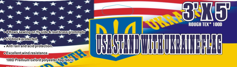 3'X5' USA Stand With Ukraine Trident Flag 100D Rough Tex ®