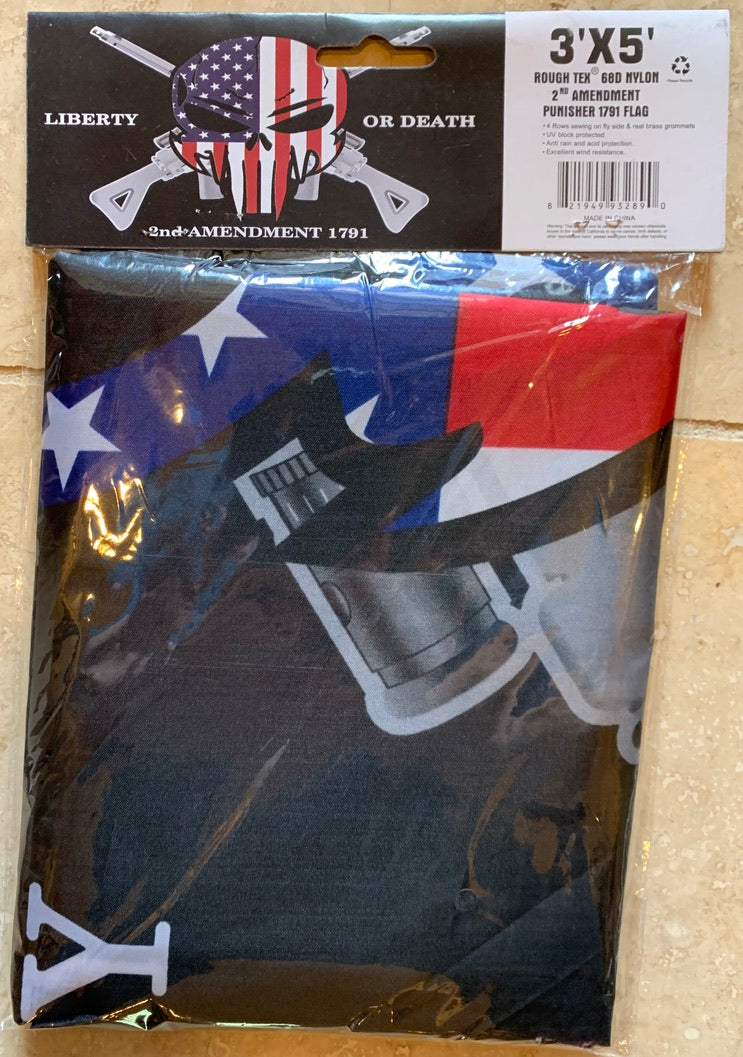 Liberty Or Death 2nd Amendment 1791 Punisher Flag 3'X5' Rough Tex® 68D Nylon 2A