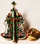 Christian Cross Christmas Tree - Cloisonné Hat & Lapel Pin
