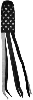 60" USA Police Memorial Blackout Embroidered Black & White Wind Sock 300D Nylon Thin Blue Line