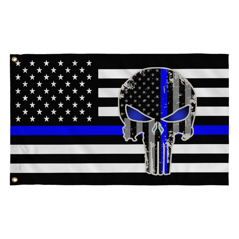3'X5' 68D NYLON USA POLICE PUNISHER FLAG BLUE LINE