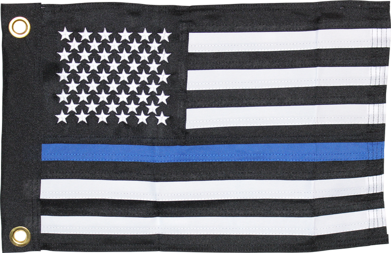 POLICE MEMORIAL BLUE LINE FLAG 12"X18" DOUBLE SIDED ROUGH TEX®