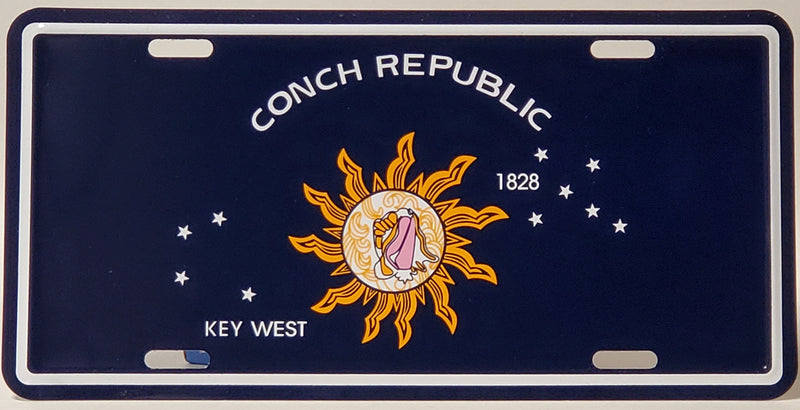 Conch Republic Blue Embossed Auto Tag