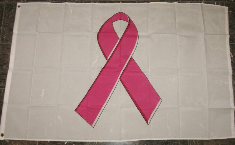 Breast Cancer Awareness Pink Ribbon White 3'X5' Flag Rough Tex® 68D Nylon